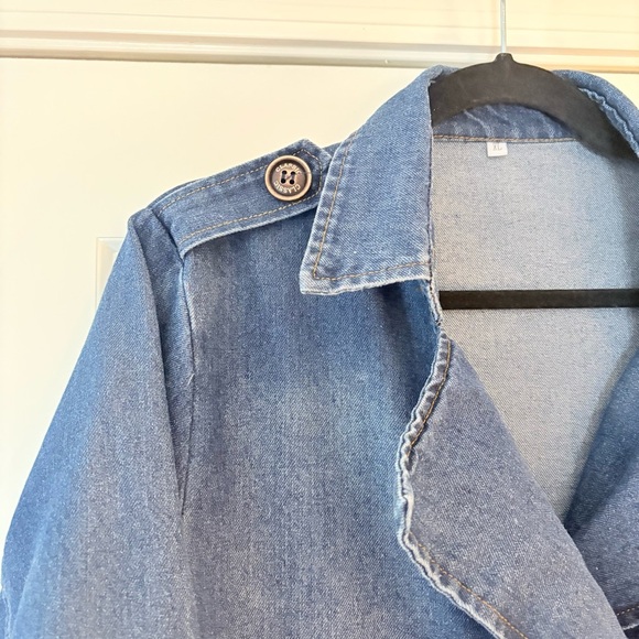 Classic Nautical Preppy Medium Wash Denim Double Breasted Jean Trench Co… - Picture 6 of 9